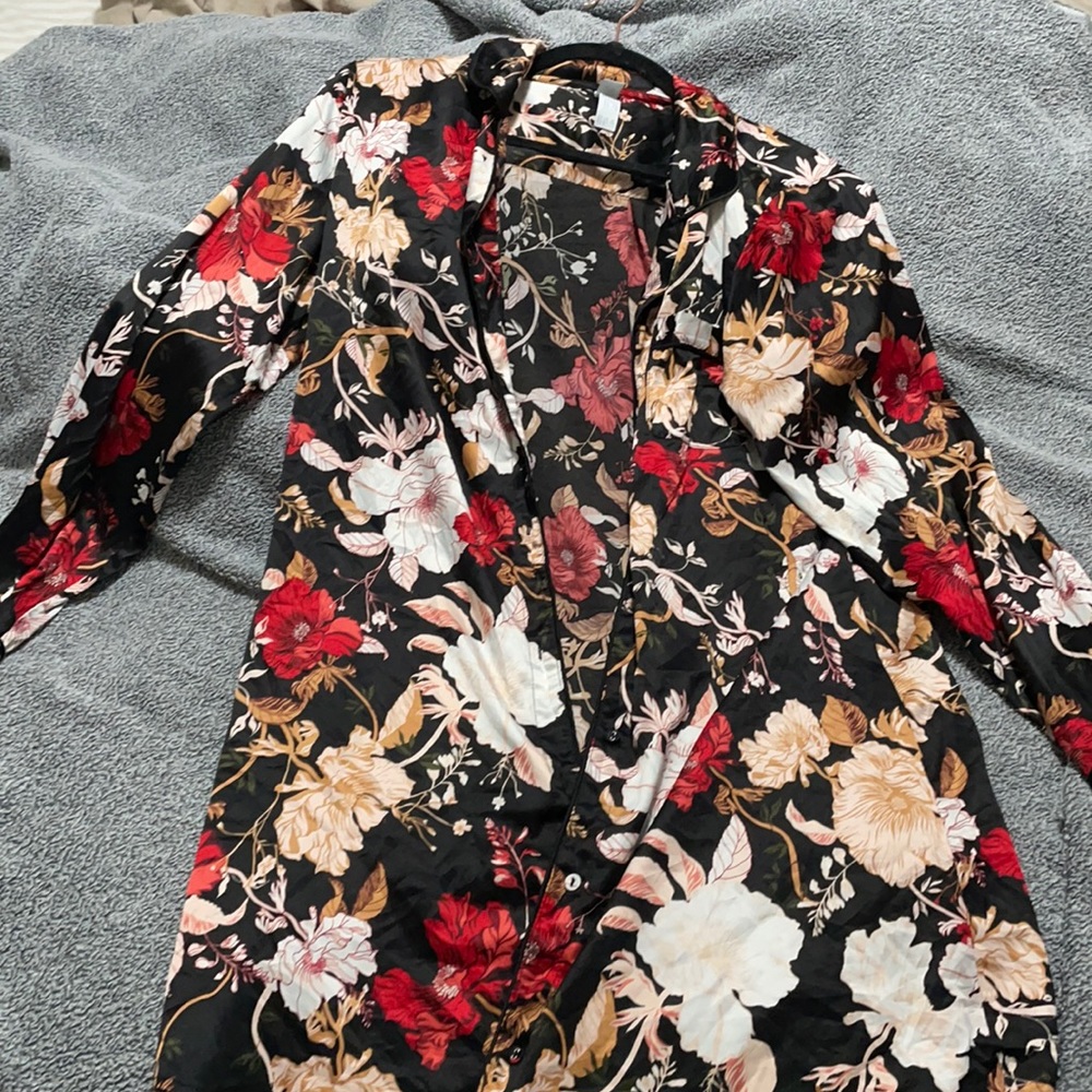 Long silk pj shirt. The floral gives extra drink wine to movies vibe.